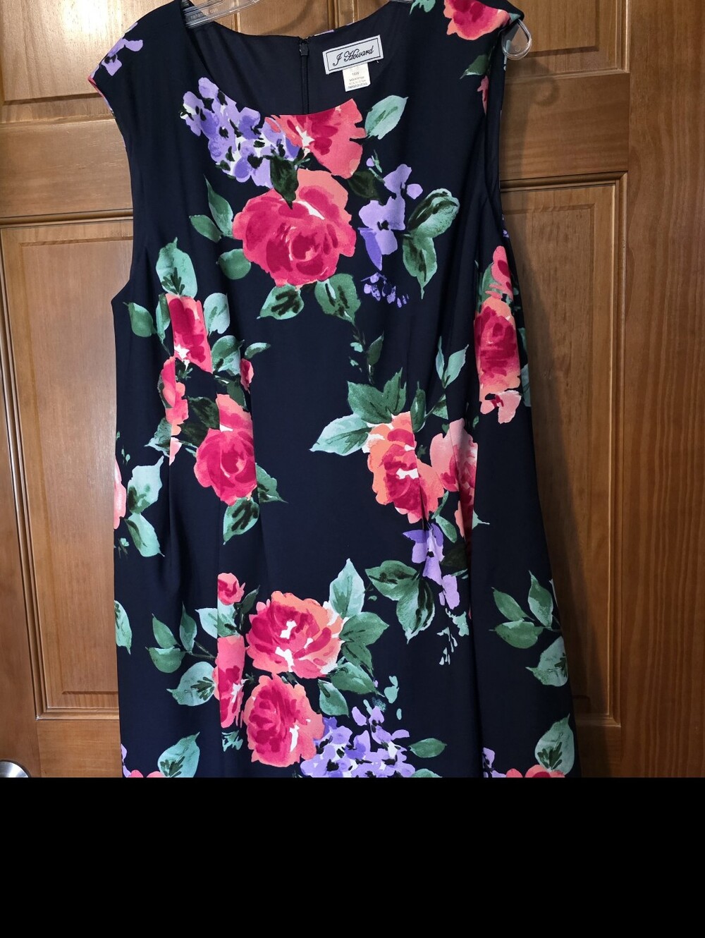Navy Floral Midi Dress with Pink & Purple Blooms - Picture 6 of 9